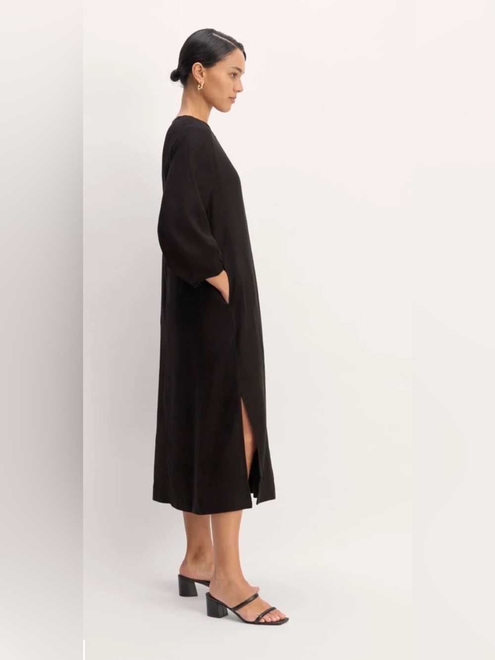 NWT Everlane The Linen A-Line Midi Dress Black Size 10 Large Balloon Sleeve